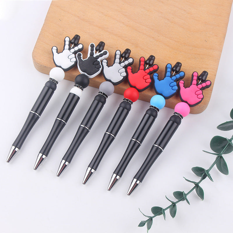 Wholesale Beaded Pens DIY Handmade Palm Silicone Beads Black Plastic Multifunctional Ballpoint Pen